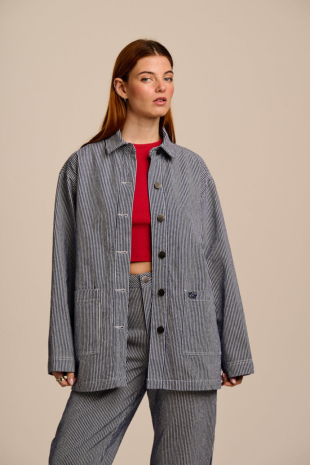 Olly - Cotton Jacket in Navy Stripe