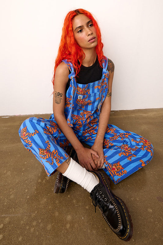 Easton - Cotton Dungarees in Blue Tiger Stripe