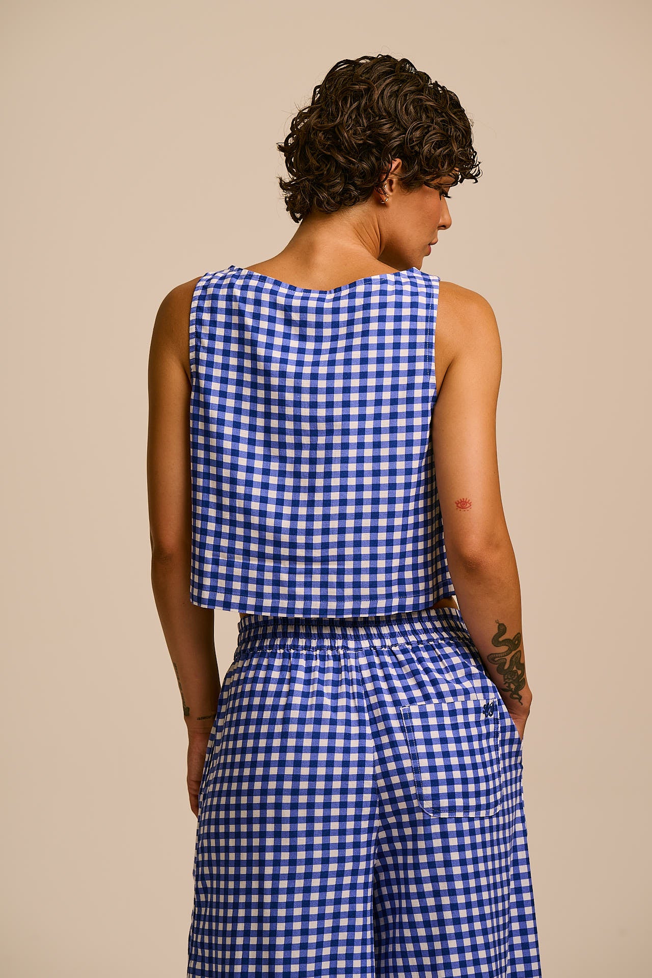 Etoile - Cotton Button Up Tank in Blue Check