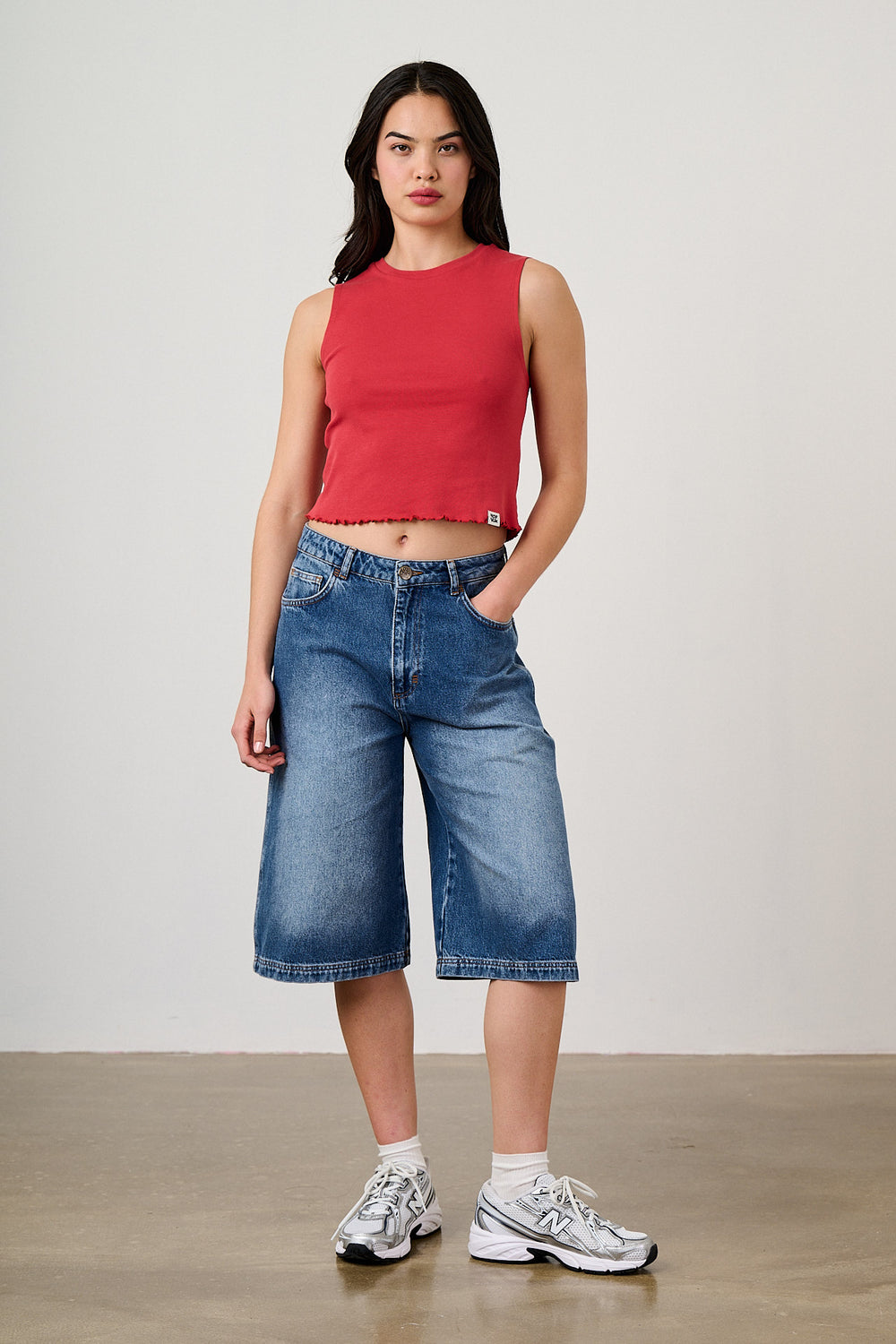 Etta - Cotton Jersey Sleeveless Tank Top in Red