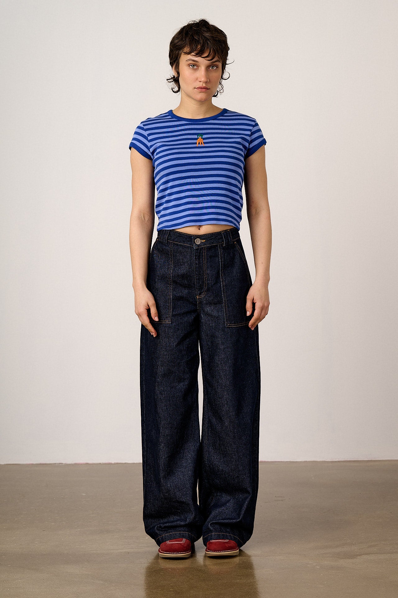 Fenn - Cotton Baby Tee in Navy Carrot Stripe