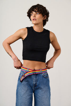Flynn - D-Ring Cotton Webbing Belt in Vibrant Rainbow