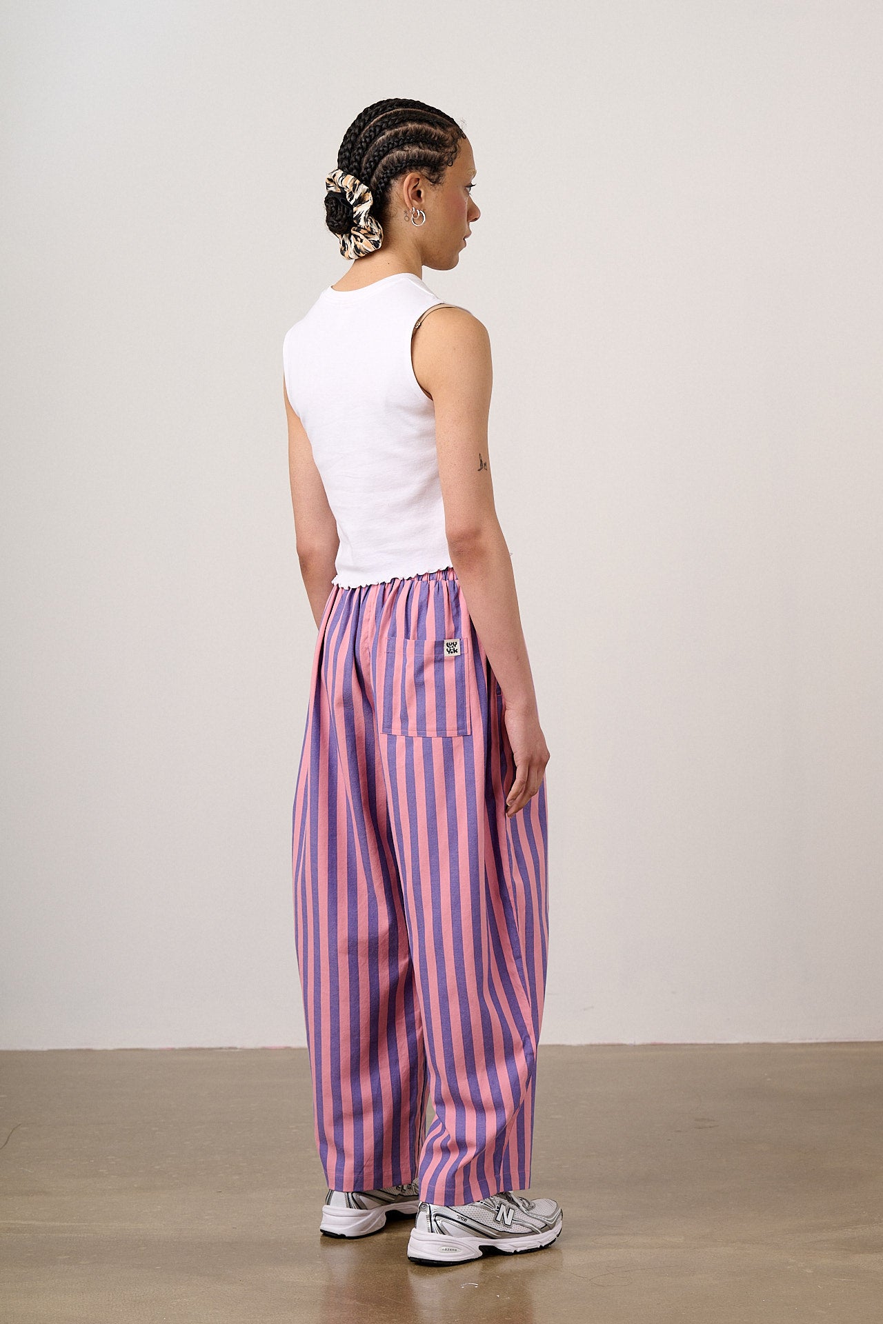 Bee Illustrates Pride 2026 - Freddie - Barrel Leg Cotton Trousers in Pink & Blue Stripe