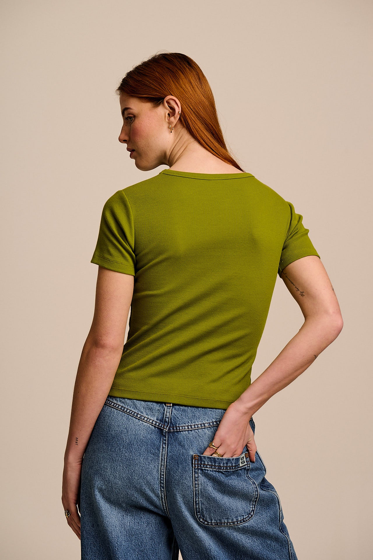 Gracie - Cotton T-Shirt in Khaki