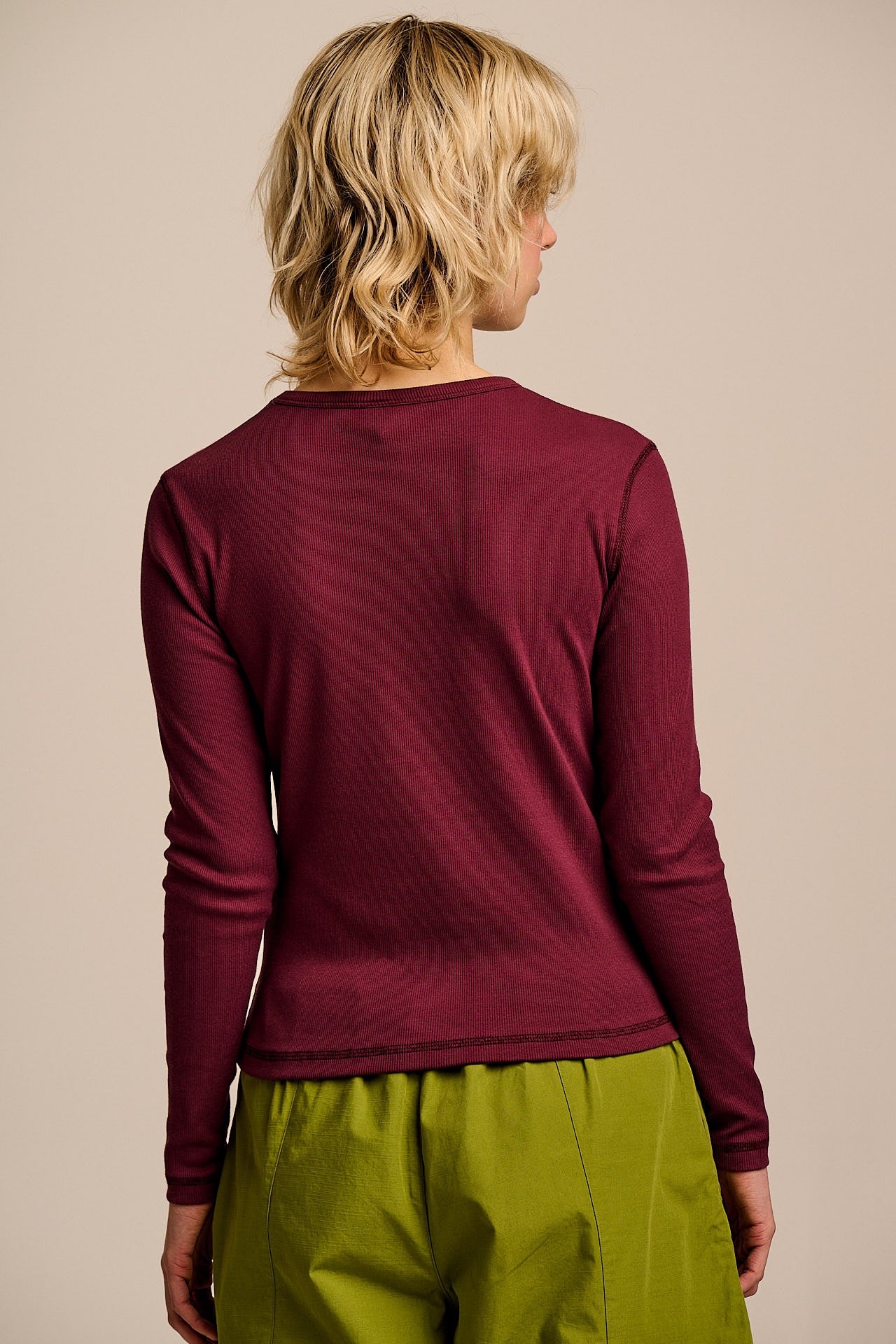 Grayson - Long Sleeve Cotton Top in Wine