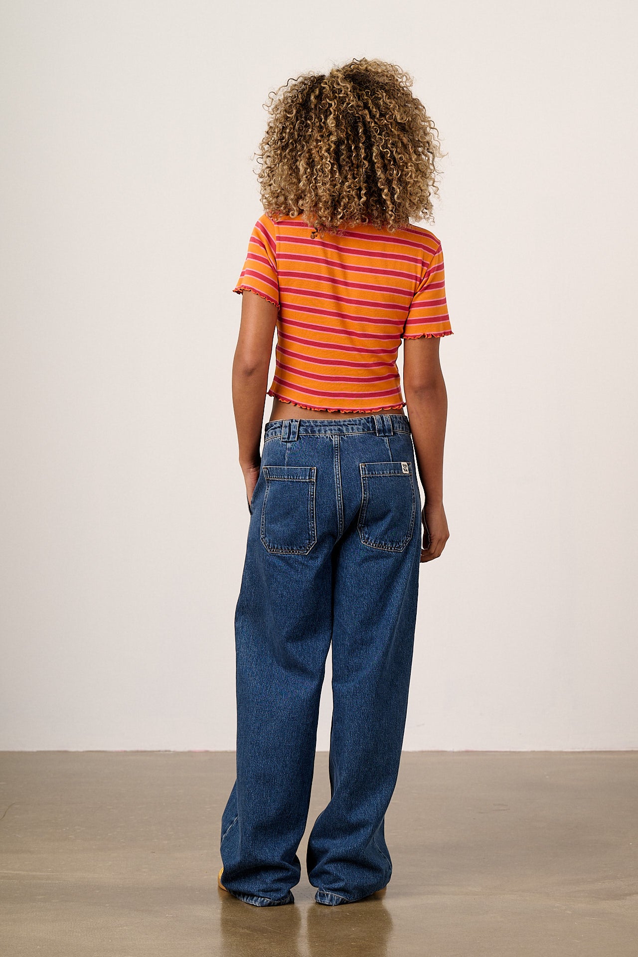 Greta - Cropped Cotton Top in Orange Stripe