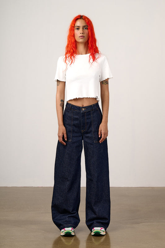 Greta - Cropped Cotton Top in Ecru