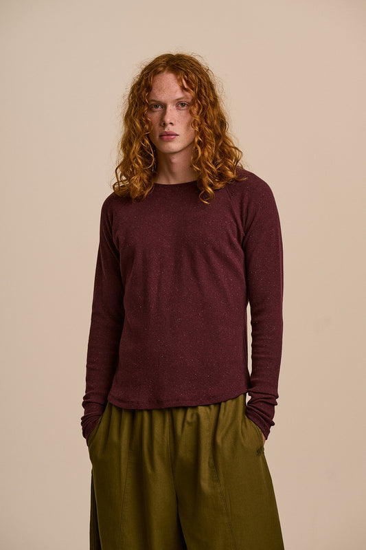 Harlow - Organic Cotton Long Sleeve Raglan Tee in Grape Wine