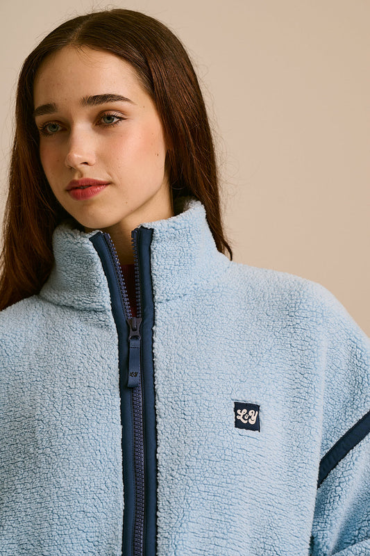 Hayes - Borg Zip Through Fleece in Icy Blue