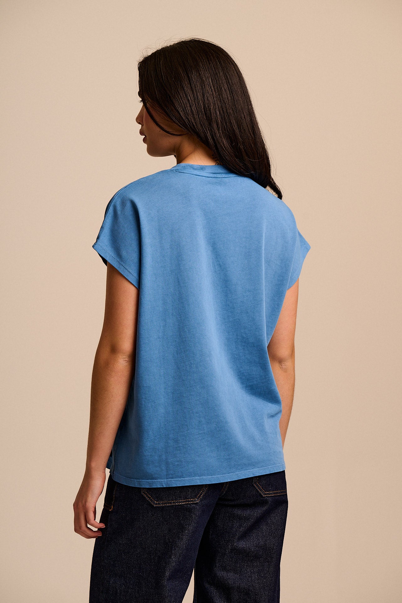 Inessa - Cotton Cap Sleeve T-Shirt in Navy
