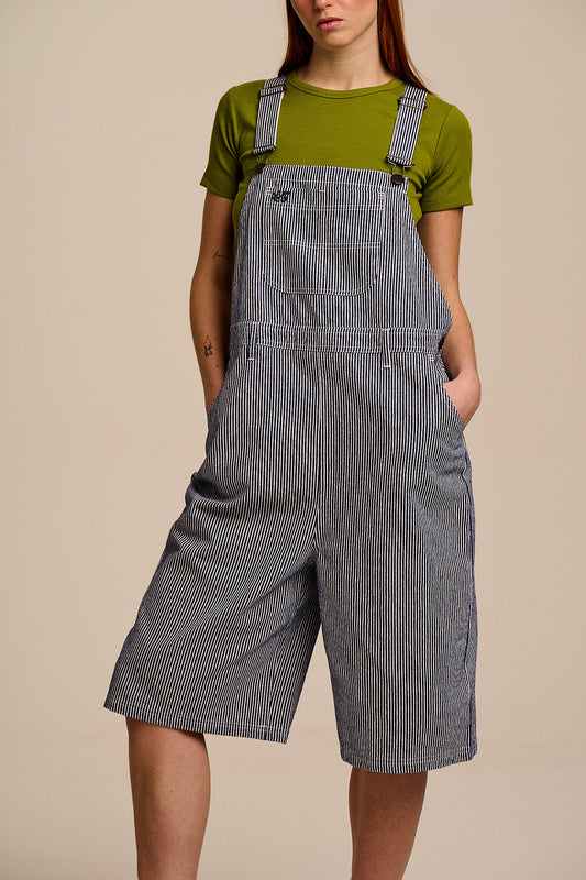 Jara - Cotton Dungarees Shorts in Navy Pinstripe