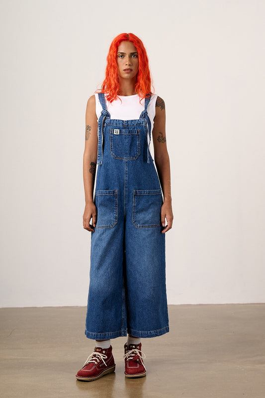 Jenny - Denim Wide Leg Dungarees in Vintage Wash