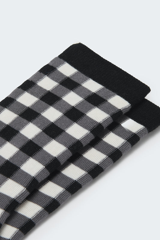 JoJo - Cotton Socks in Black & White Gingham Print