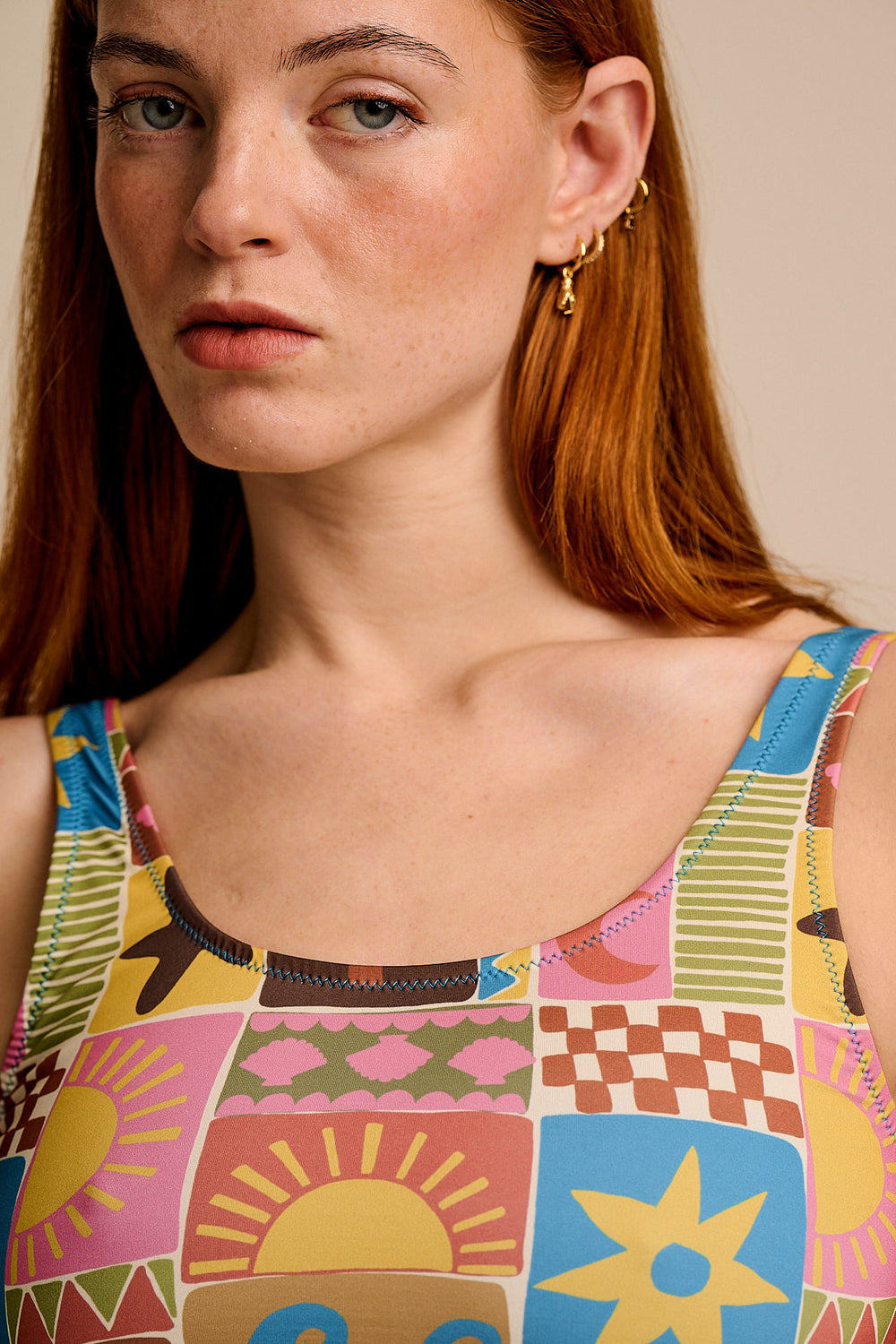 Kara - Tankini Top in Coastal Tile