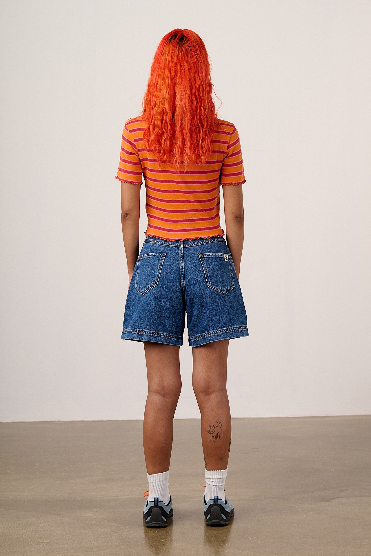 Lexi - Denim High Waist Shorts in Mid Wash Blue