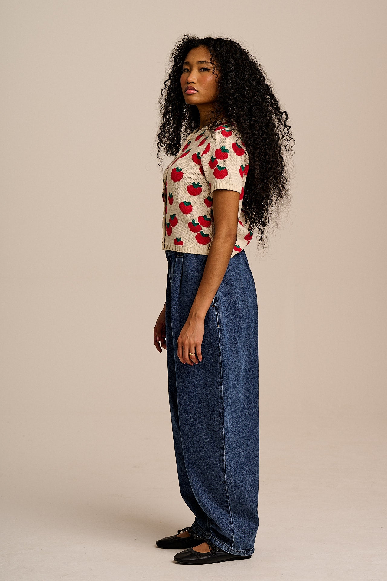 Lizzie - Cotton Short Sleeve Knitted Cardigan in Tomatoes