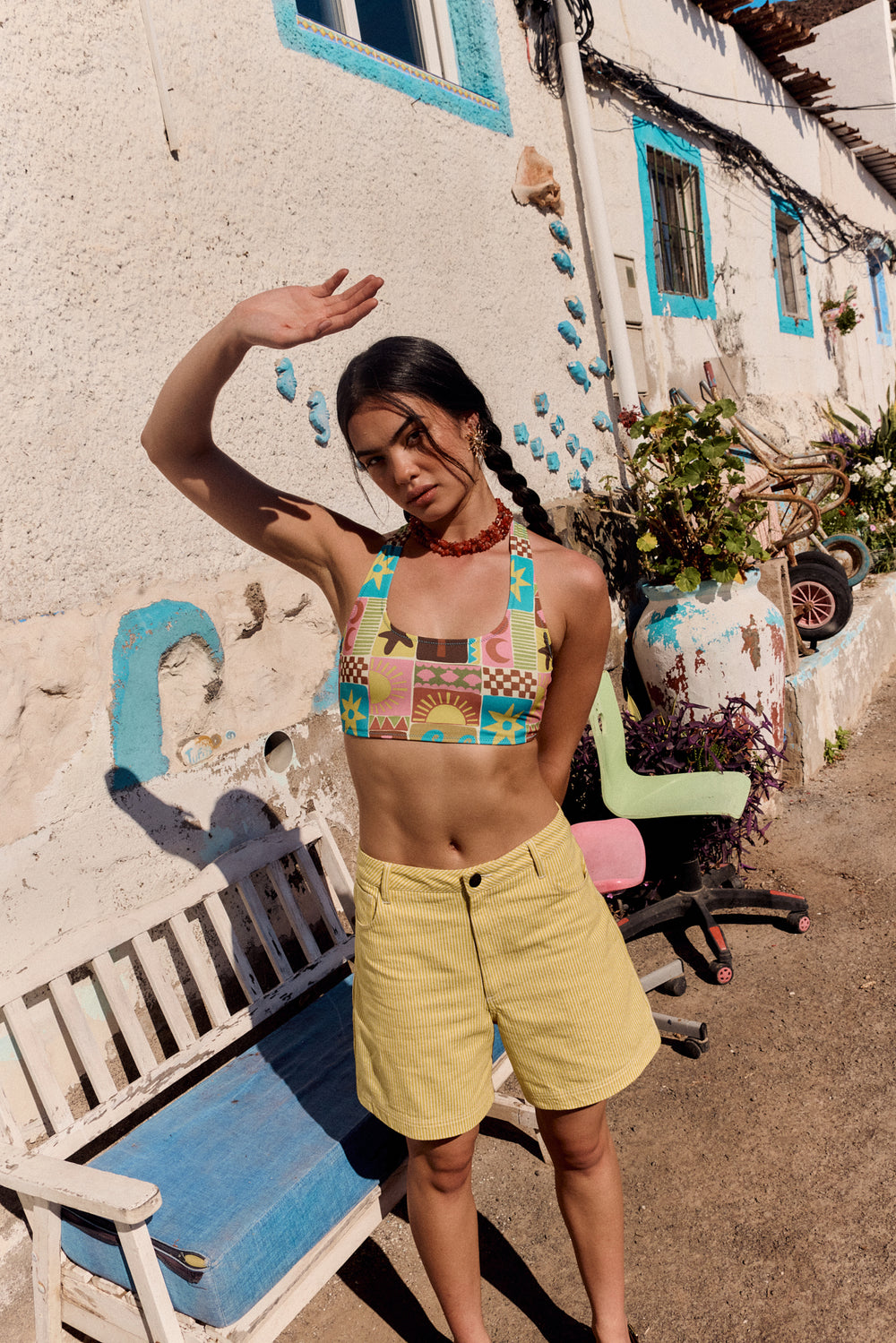 Morella - Racerback Bikini Top in Coastal Tile