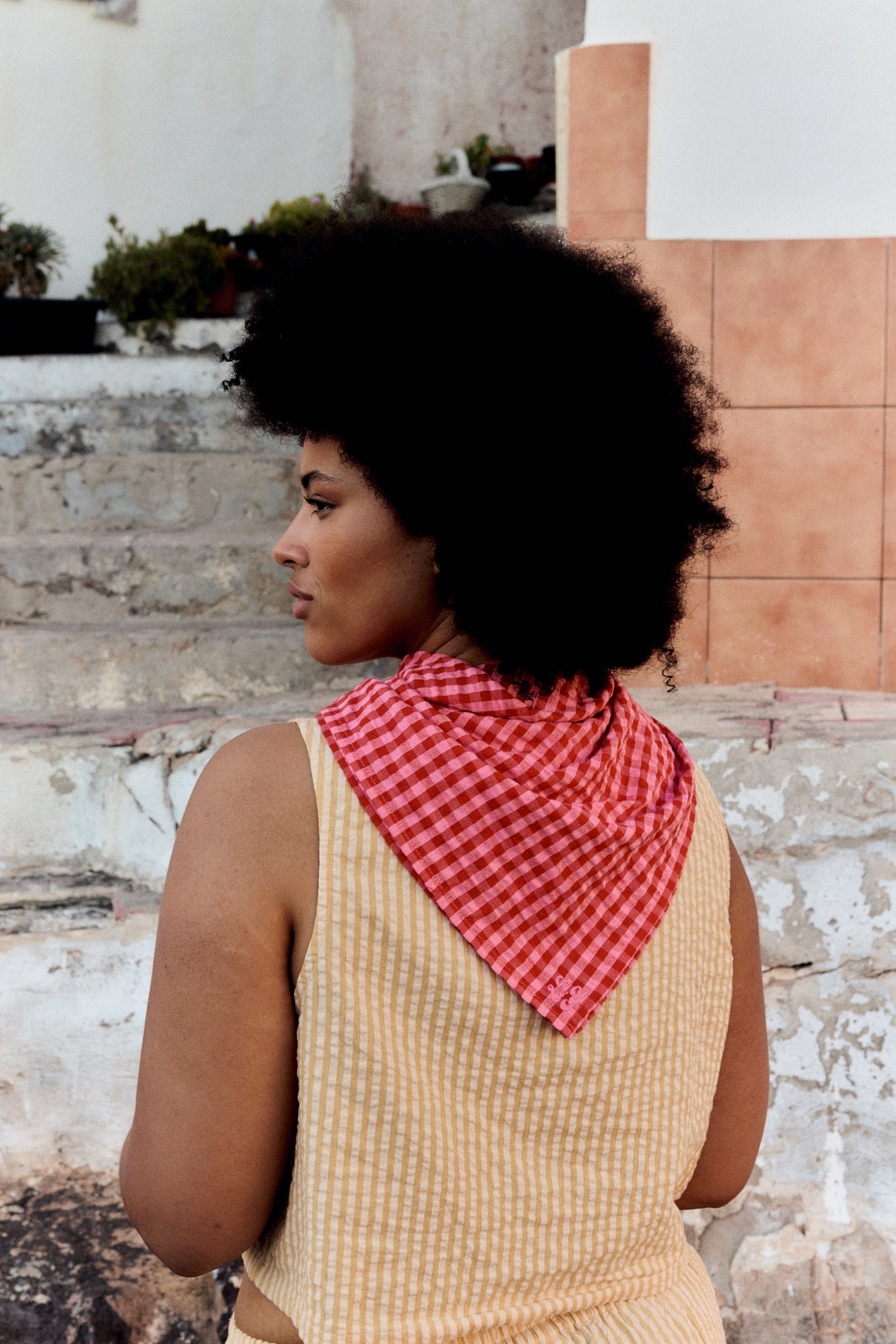 Lottie - Neck Scarf in Red & Pink Gingham
