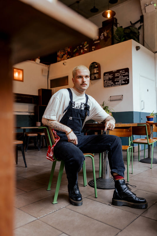 Reuben - Denim Dungarees in Washed Black