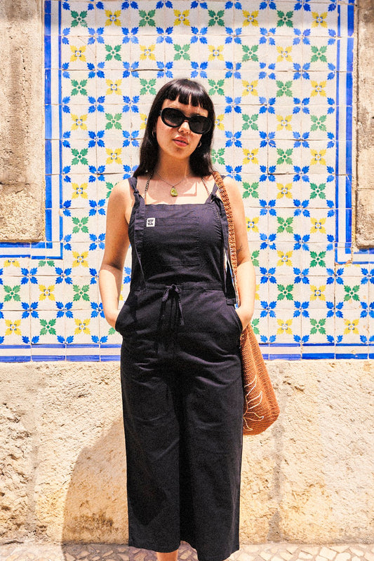 Emmy Dungaree: ORGANIC COTTON & LINEN - Black