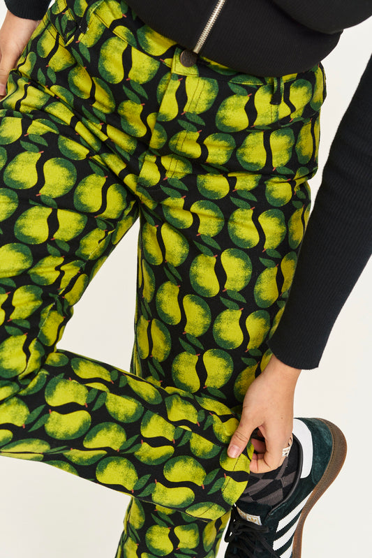 Dana - Mom Twill Jeans in Pear Drop Print