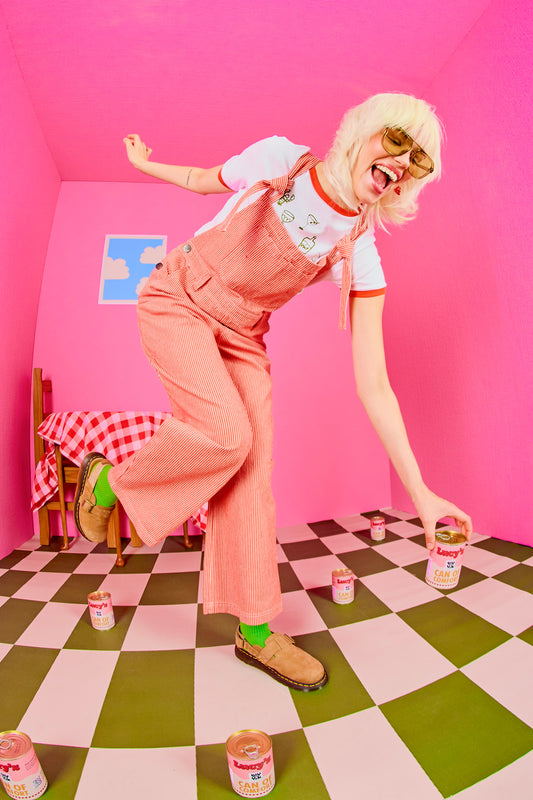 Mullen - Cotton Dungarees in Red Hickory Stripe