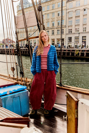 Obregon - Corduroy Barrel Leg Trousers in Pomegranate
