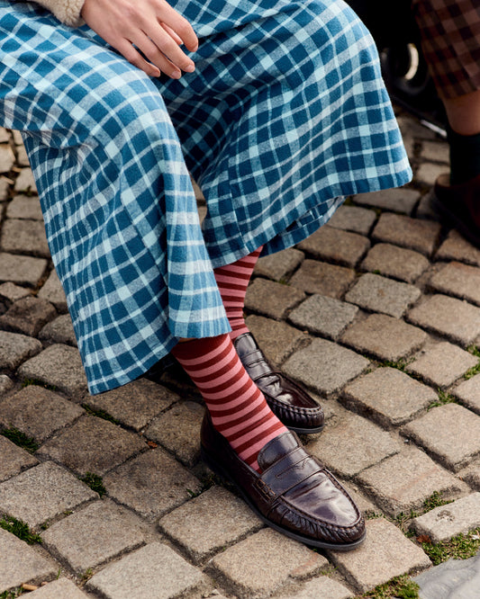 JoJo - Cotton Socks in Pink and Burgundy Stripe