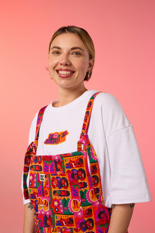 L.E. Original - Cotton Dungaree Shorts in Artist Print by Amanda Lobos