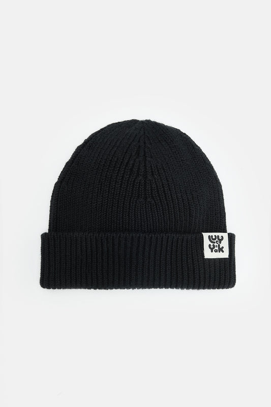 Luca - Knitted Cotton Beanie in Black