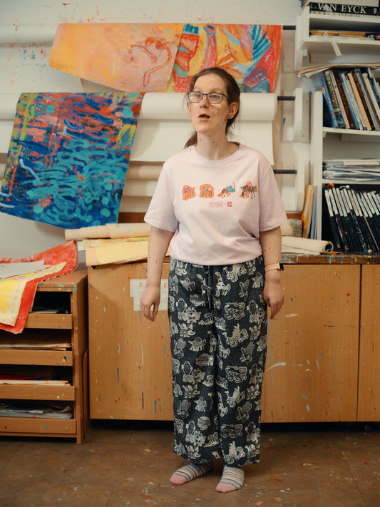 L.E Chuck - Wide Leg Cotton Trousers in Black & White Arthouse & Yak