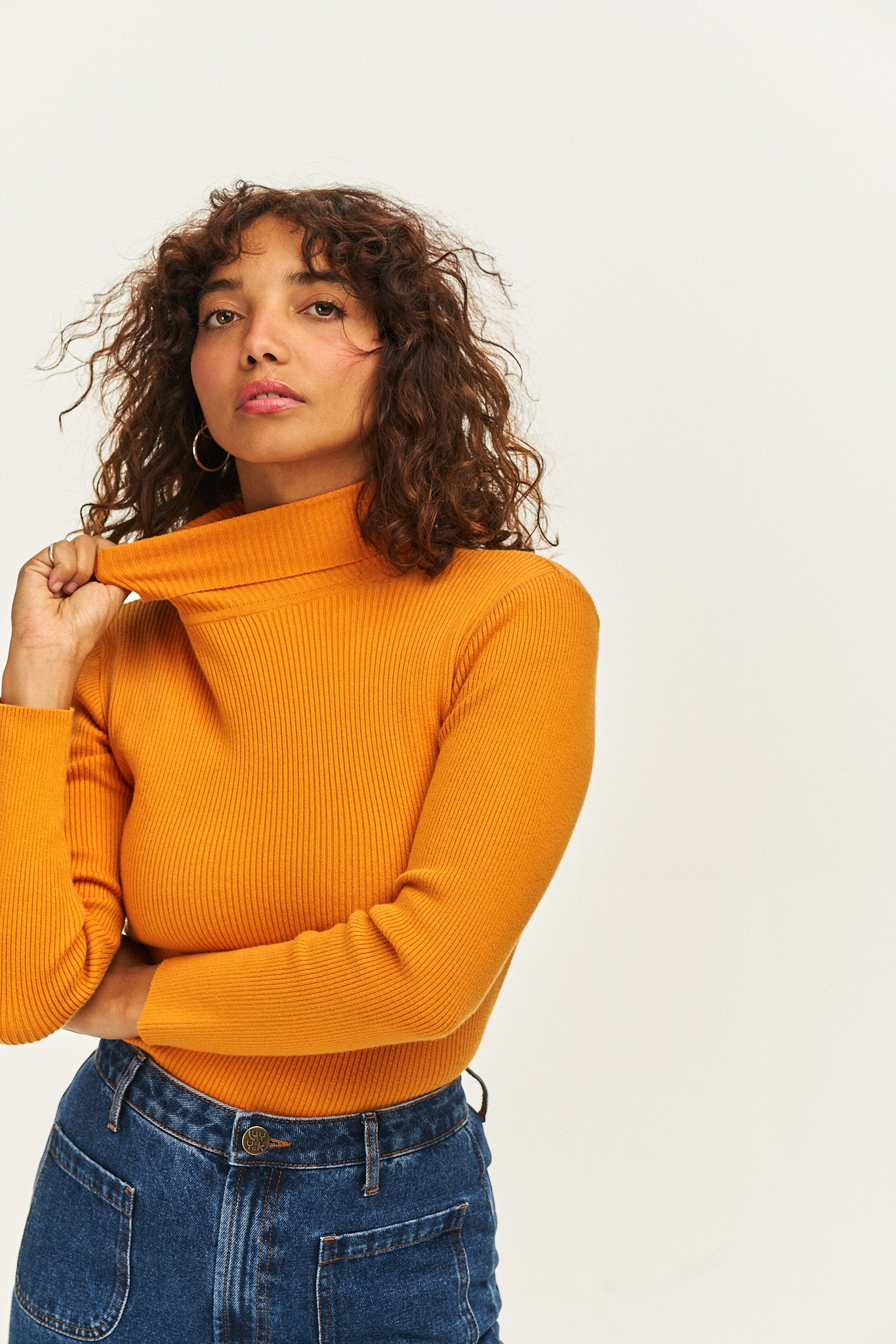 Yellow roll cheap neck top