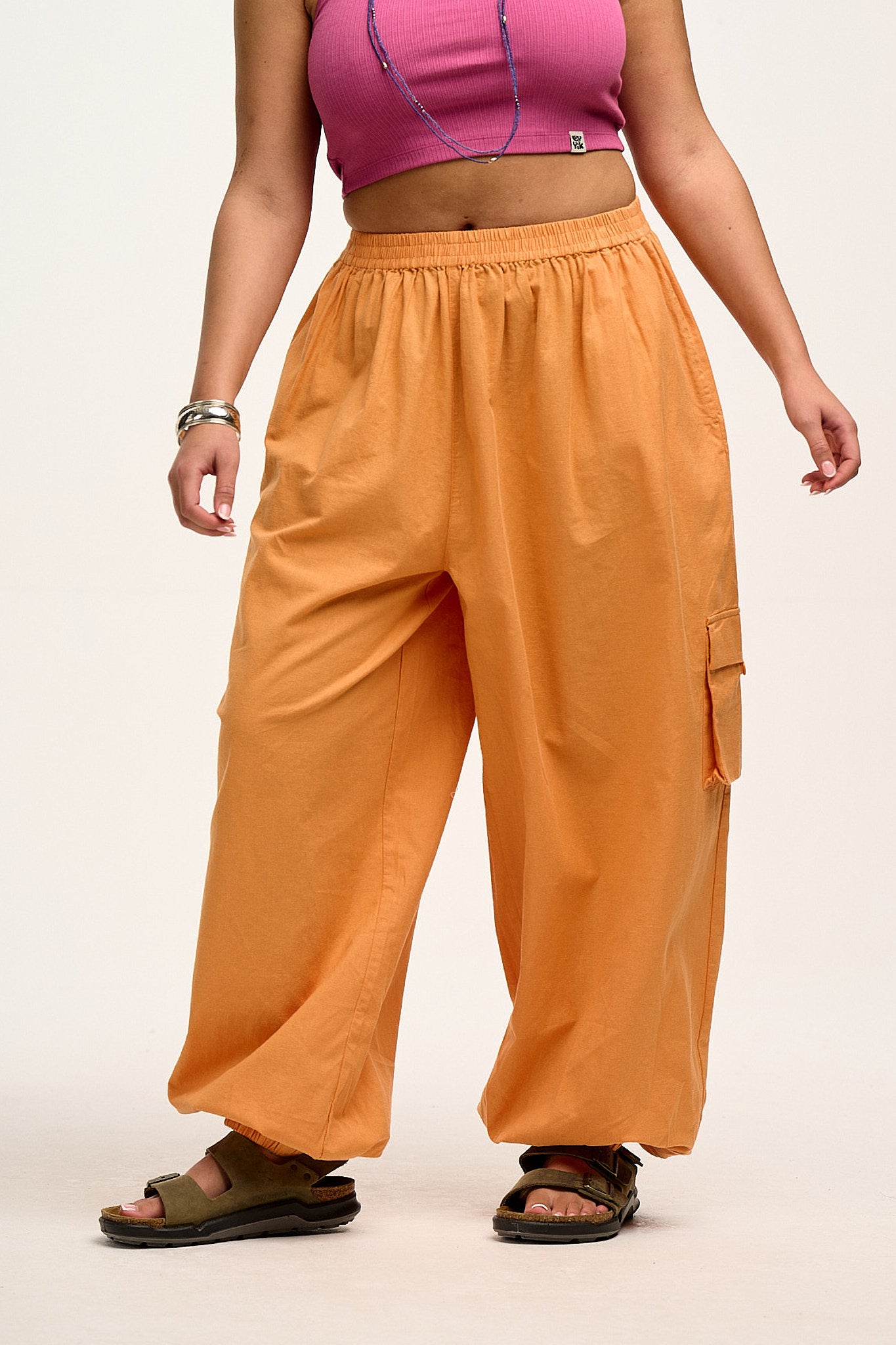 Rumi - Cargo Cotton Trousers in Sunset Orange