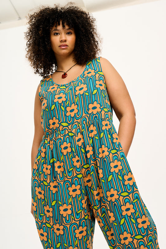 Bowie - Sleeveless Cotton Jumpsuit in Edie Floral