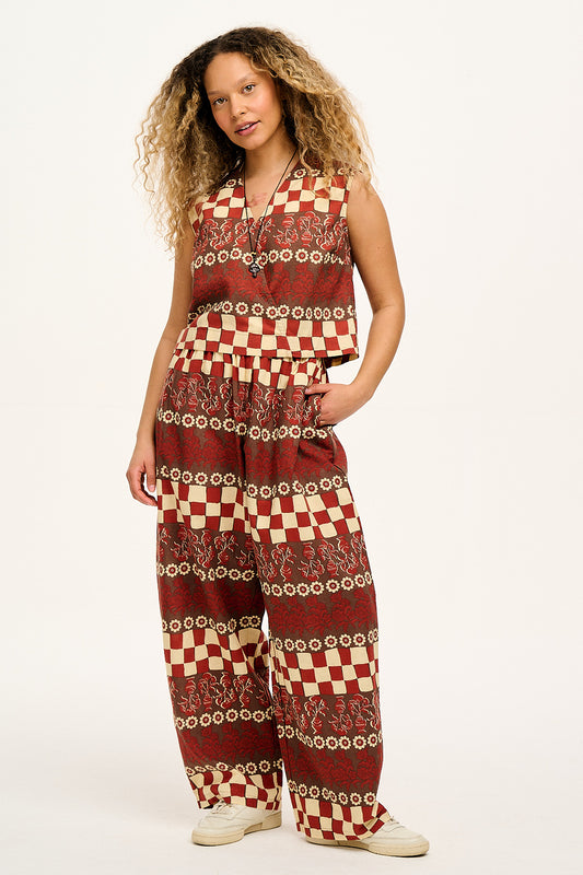 Archie - Cotton & Linen V-Neck Top in Rani Print