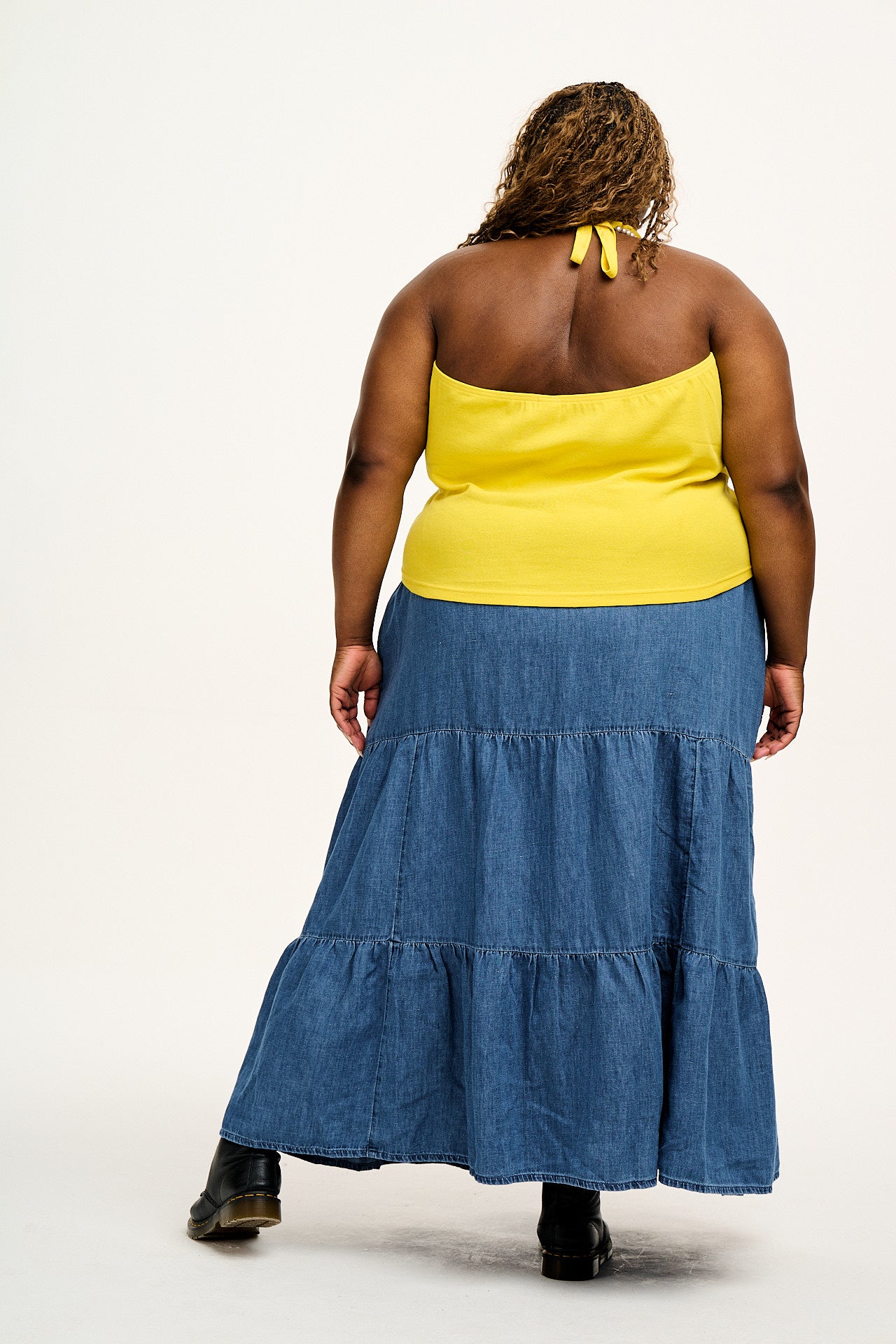 Brie - Maxi Cotton & Hemp Skirt in Mid Wash Blue