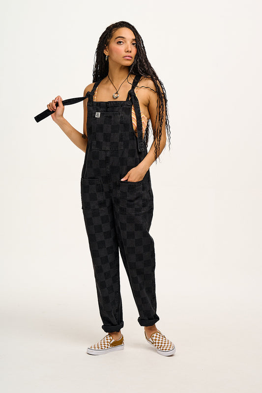 Original - Denim Dungarees in Washed Black Checkerboard