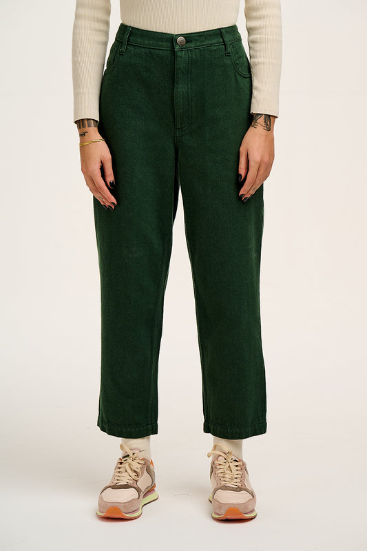 Drew - Cropped Straight Leg Denim Jeans in Posy Green