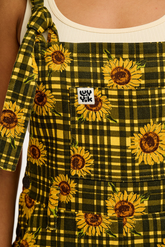 Easton - Cotton Dungarees in Green Sunday Sunflowers Print