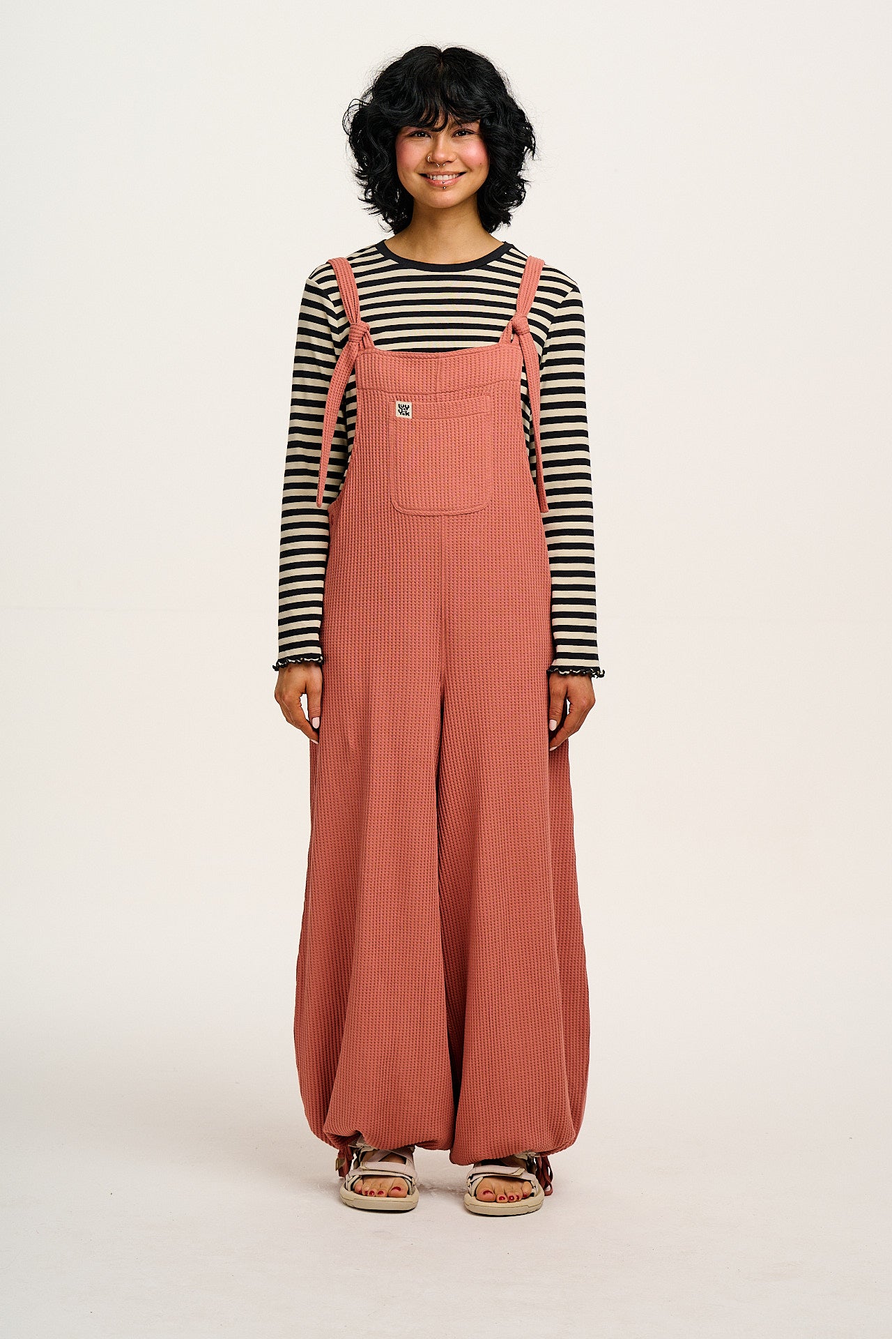 Hansel - Long Sleeve Cotton Crop Top in Midnight & Ecru Stripe