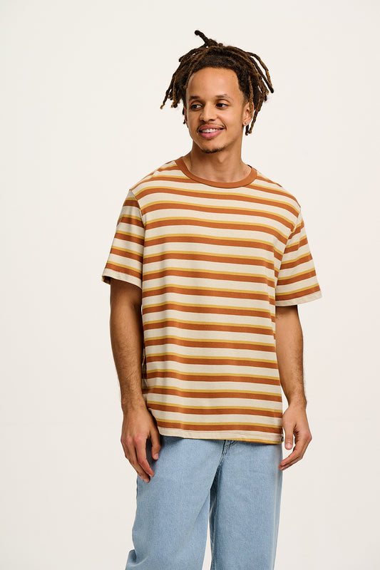 Denver - Cotton T-Shirt Rust, Yellow & Ecru Stripe