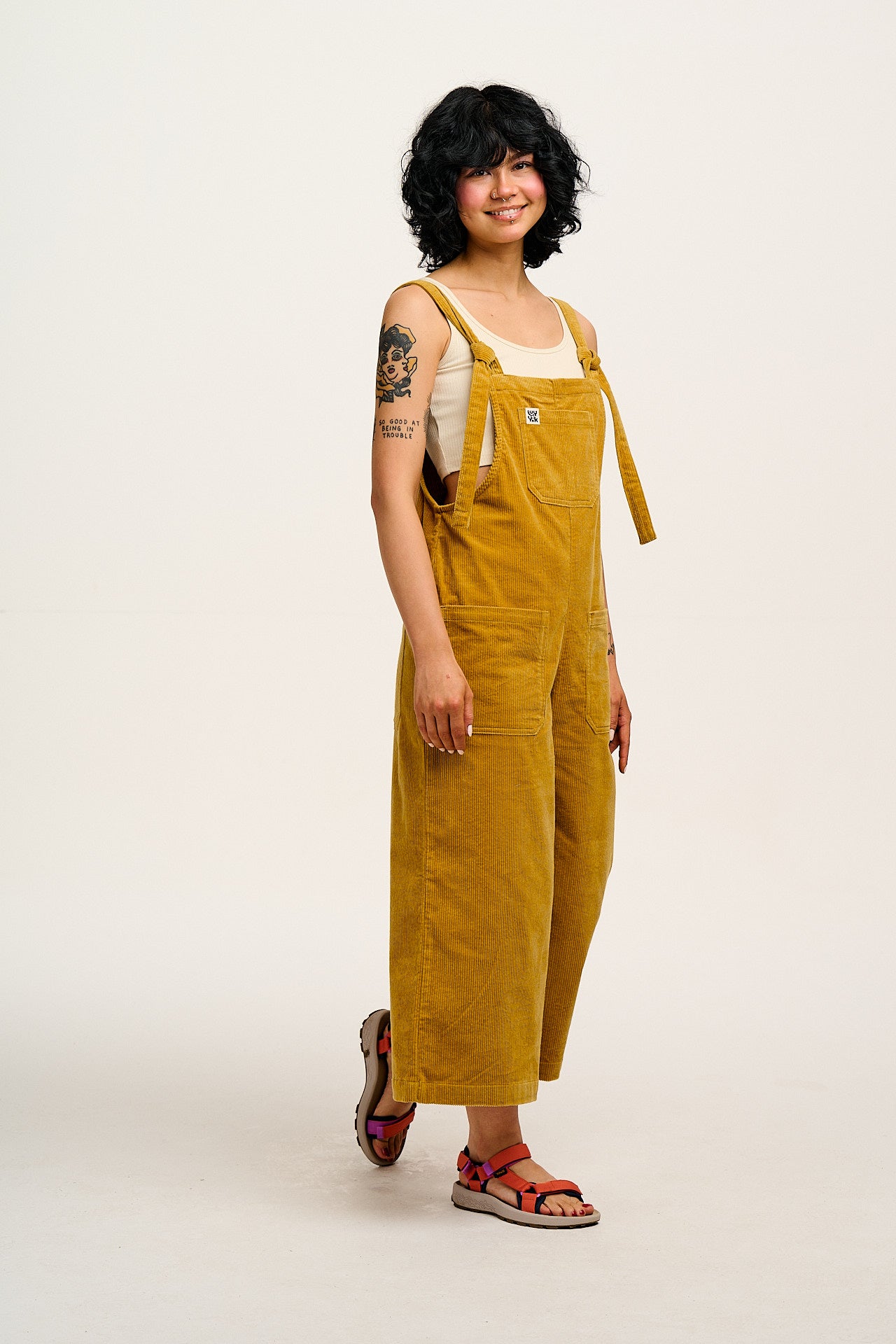 Jenny - Wide Leg Corduroy Dungarees in Mustard