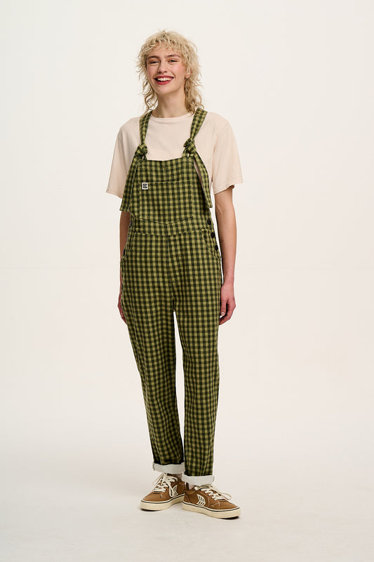 Reuben - Cotton Dungarees in Green Emin Gingham Print