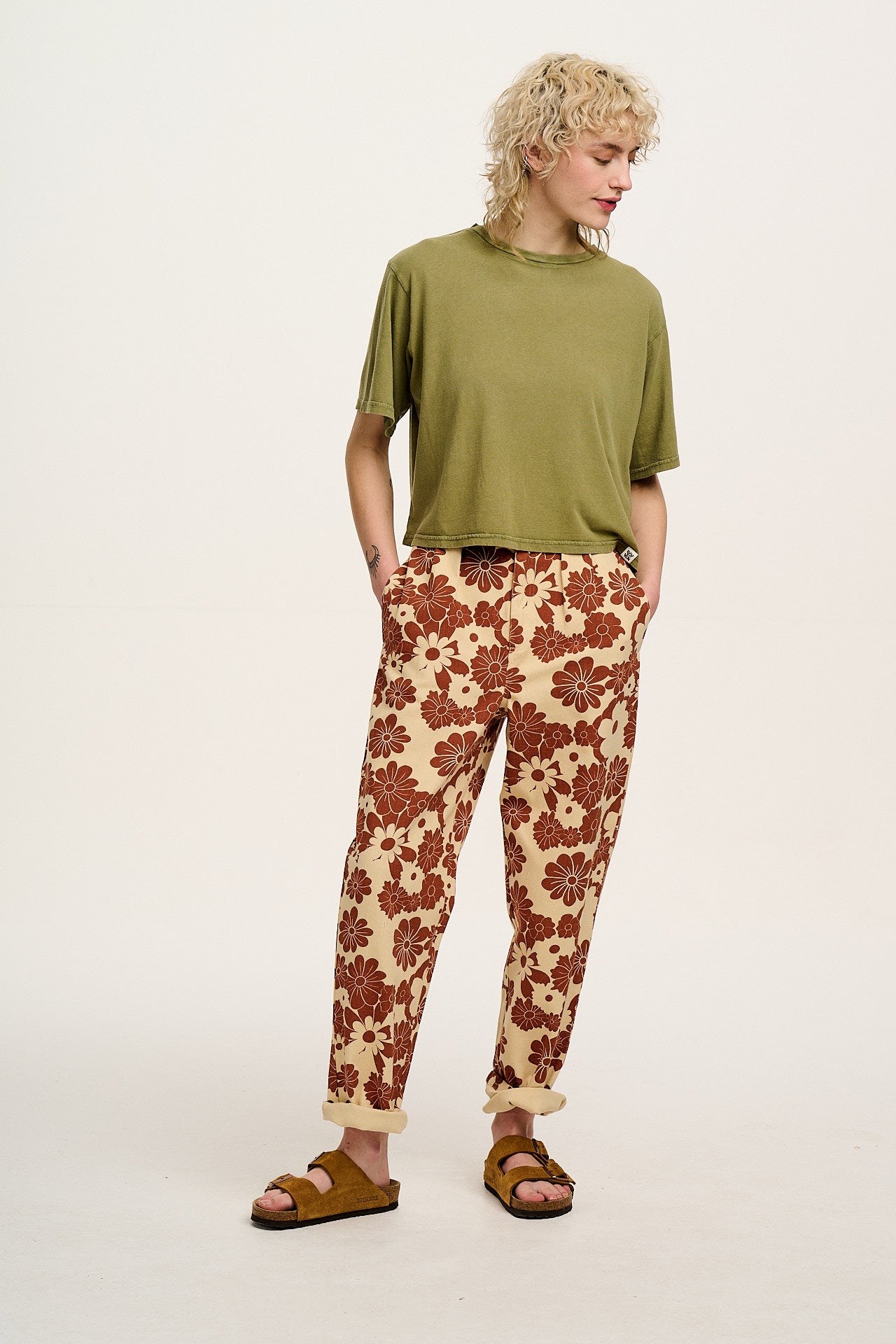 Addison - Cotton Jeans in Cream & Orange Goldie Floral Print