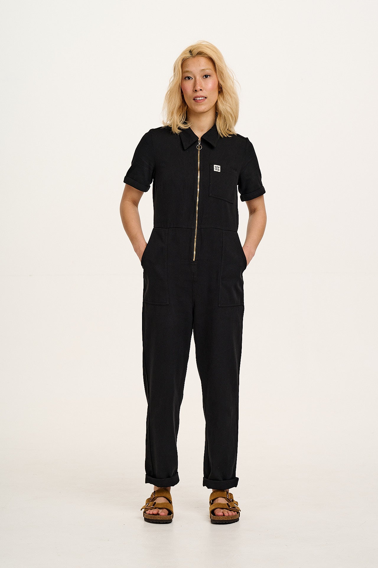 Rex - Short Sleeve Cotton Jumpsuit in Black