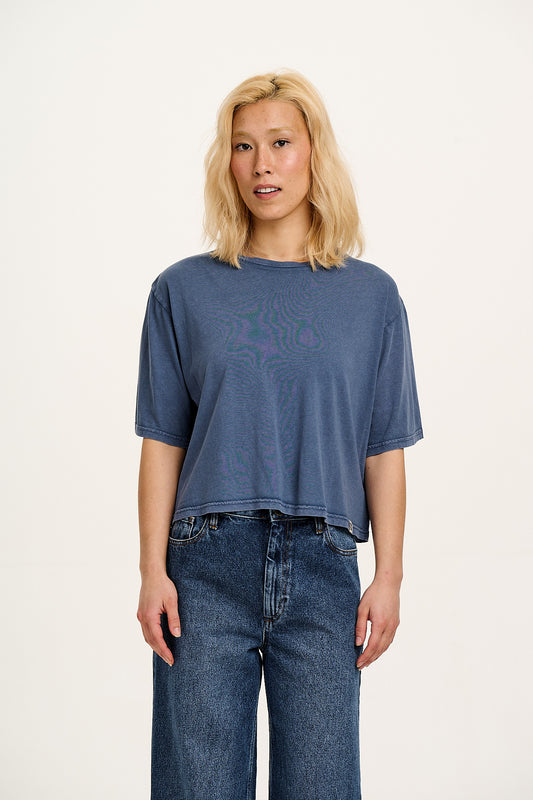 Zayla - Cropped Boxy T-Shirt in Vintage Indigo