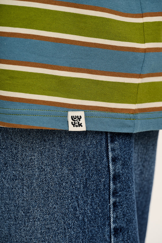 Benny - Oversized Cotton T-Shirt in Blue & Green Trix Stripe