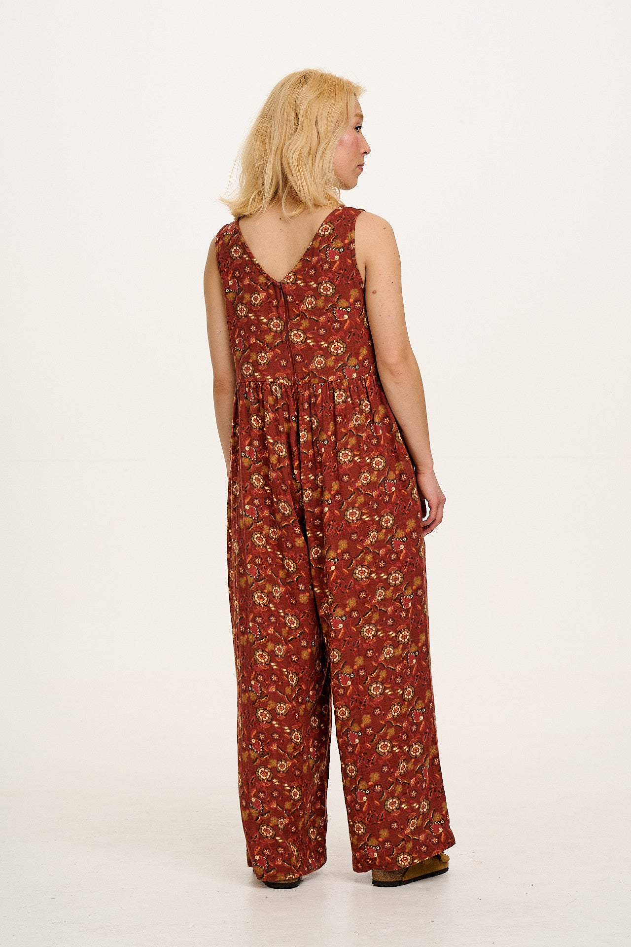 Bellamy - Wide Leg Cotton Jumpsuit in Red Auri Print
