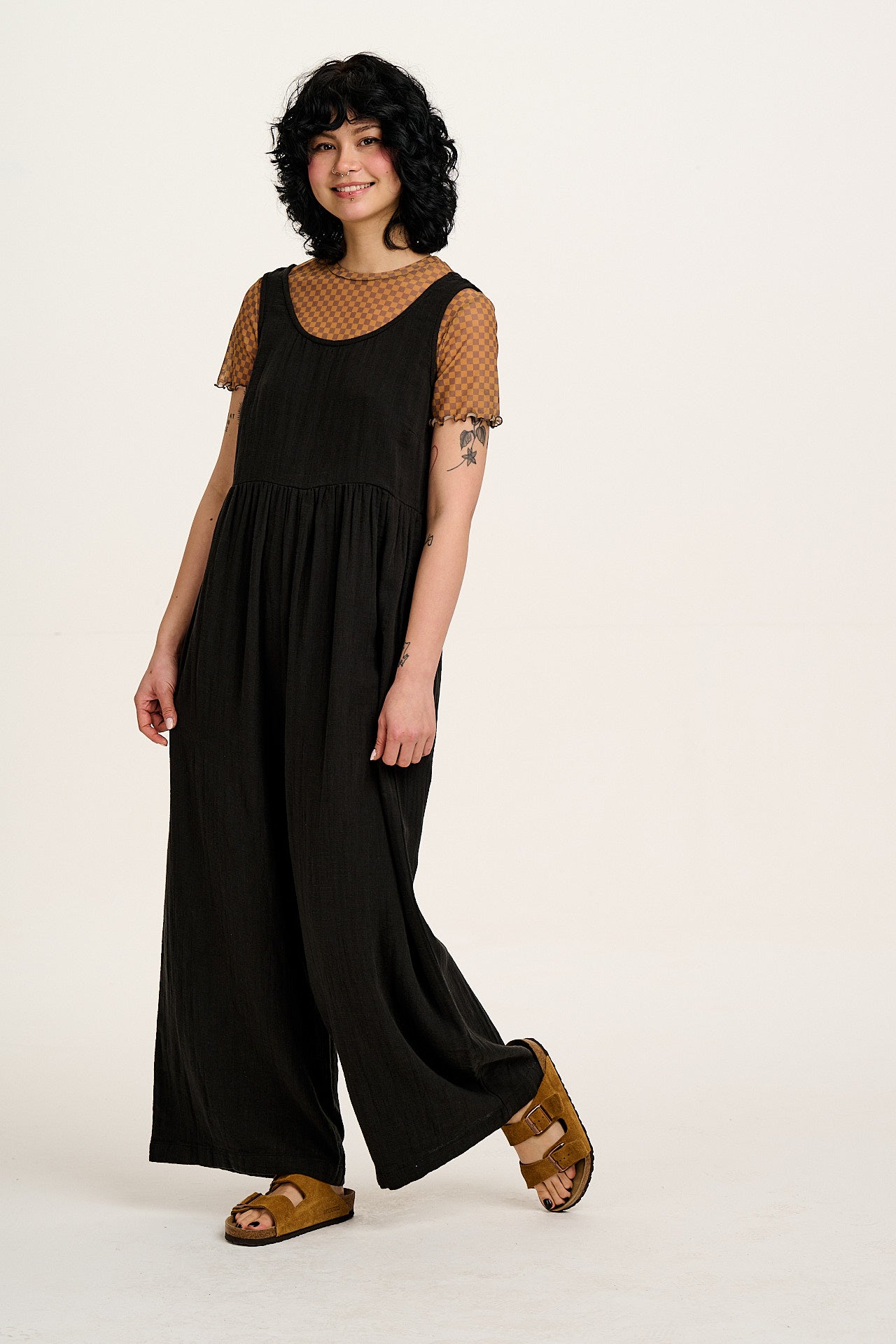 Bellamy - Wide Leg Cotton Jumpsuit in Black