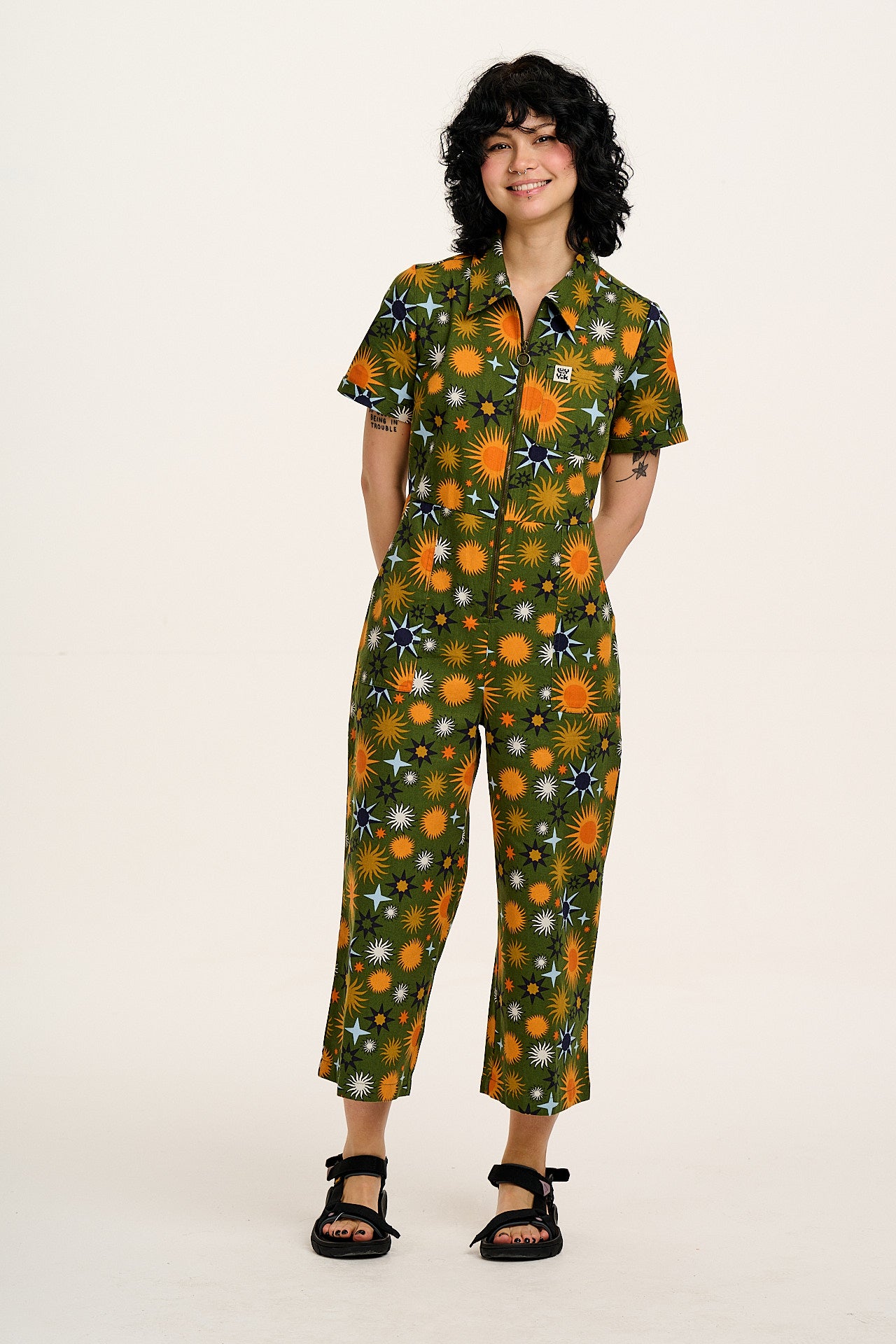 Ragan - Cotton Jumpsuit in Green Ember Print